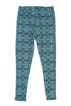 Girl's Interesting Bound Circle Pattern Print Leggings - Blue Sky