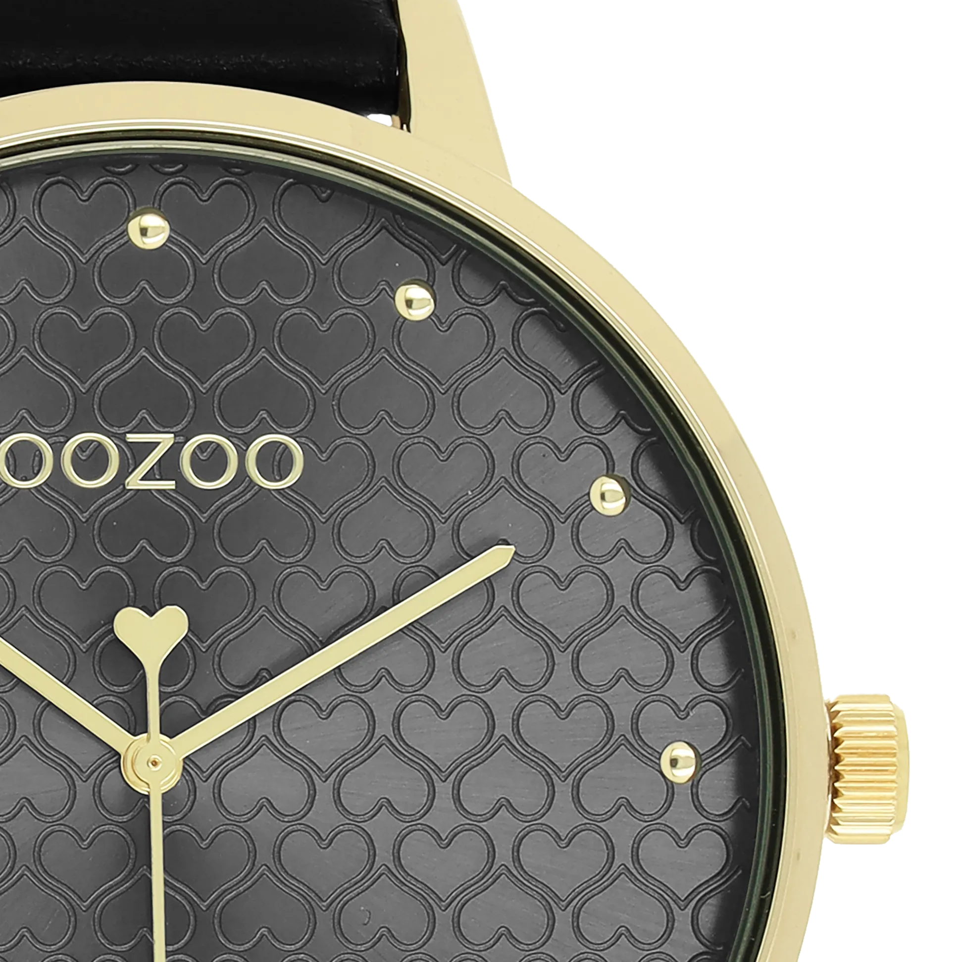 Gold coloured OOZOO watch with black leather strap - C11039