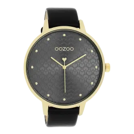 Gold coloured OOZOO watch with black leather strap - C11039