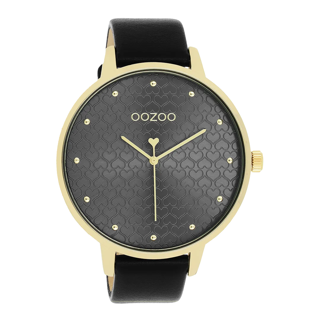 Gold coloured OOZOO watch with black leather strap - C11039