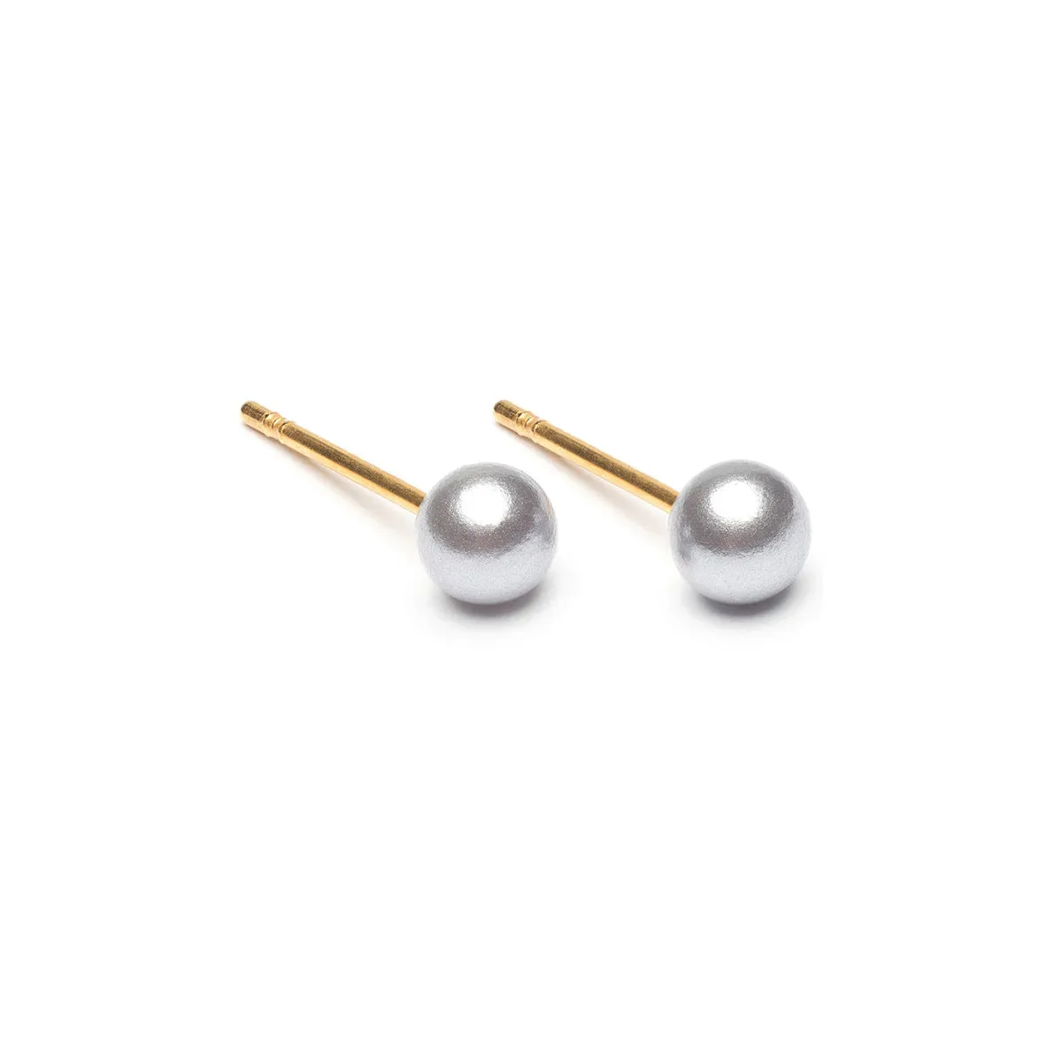 Gold Plated 4 mm Gray Pearl Stud Earrings