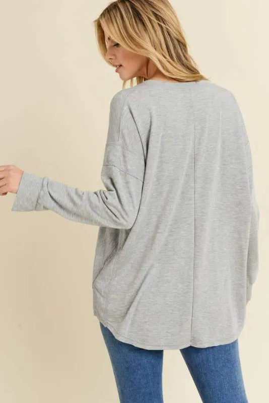 Grey Loose Fit V-Neck Tunic