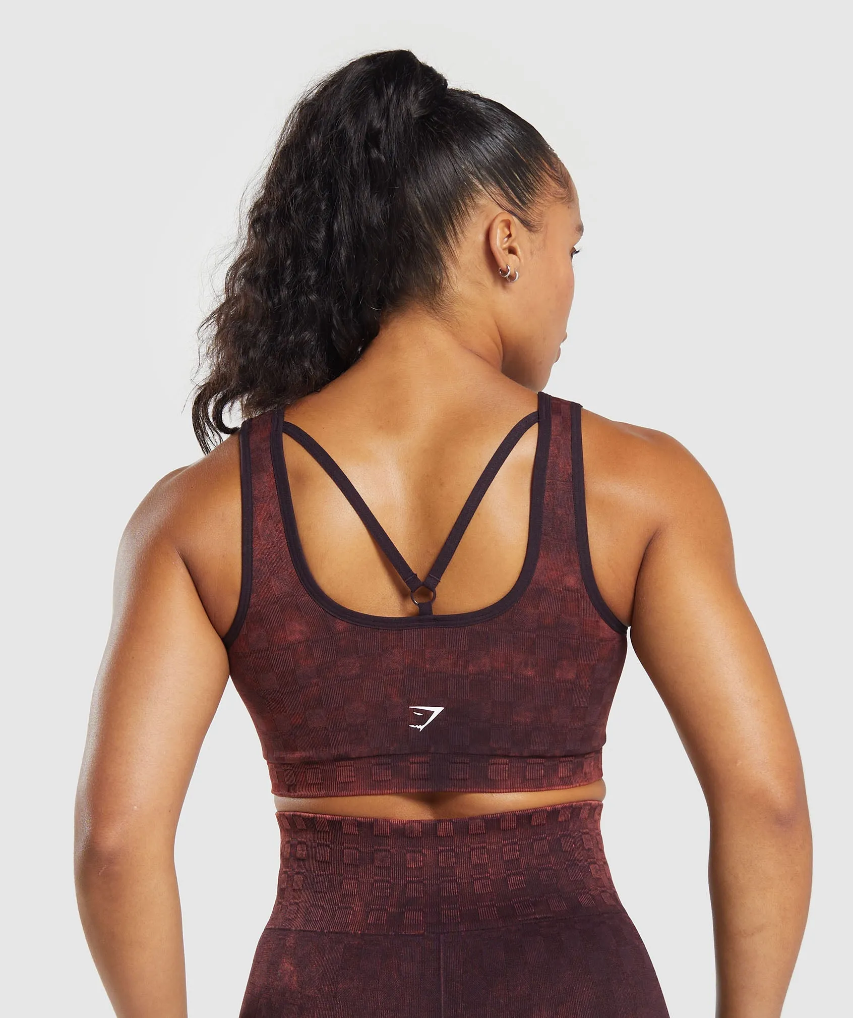 Gymshark Check Seamless Washed Sports Bra - Plum Brown