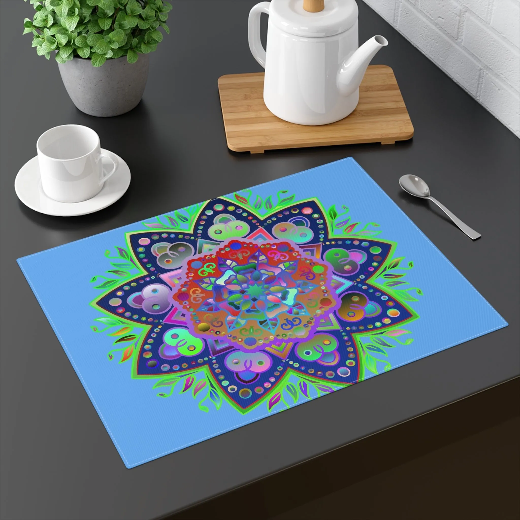 Hand-drawn Mandala Art Placemat, Light Blue 1pc