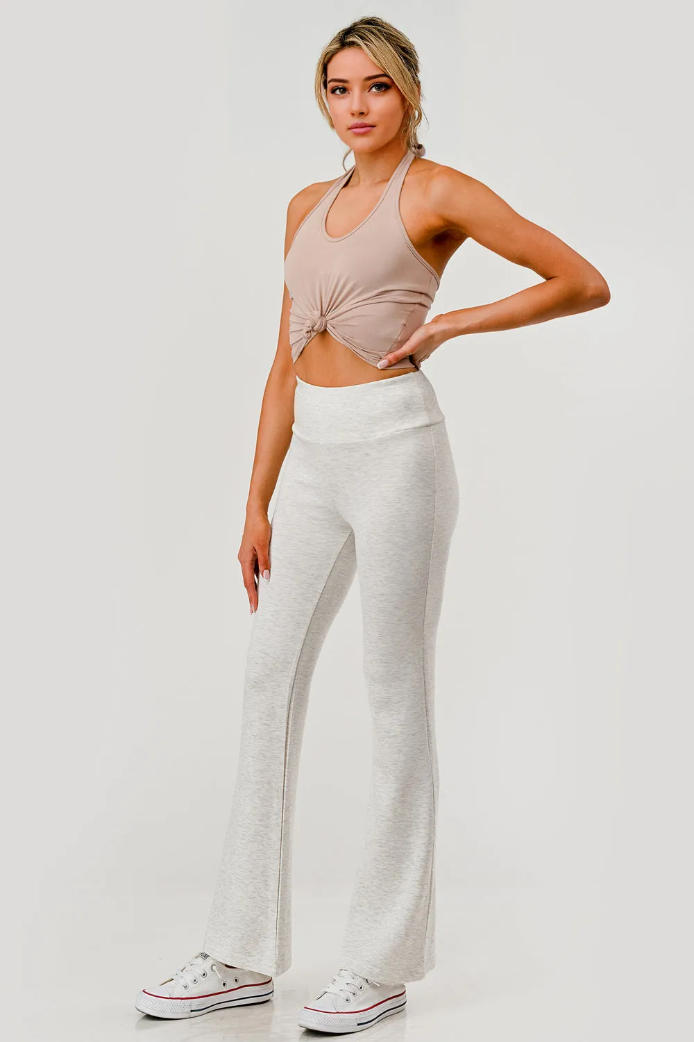 High Waist Buttery Soft Flare Pants - Heather Bone