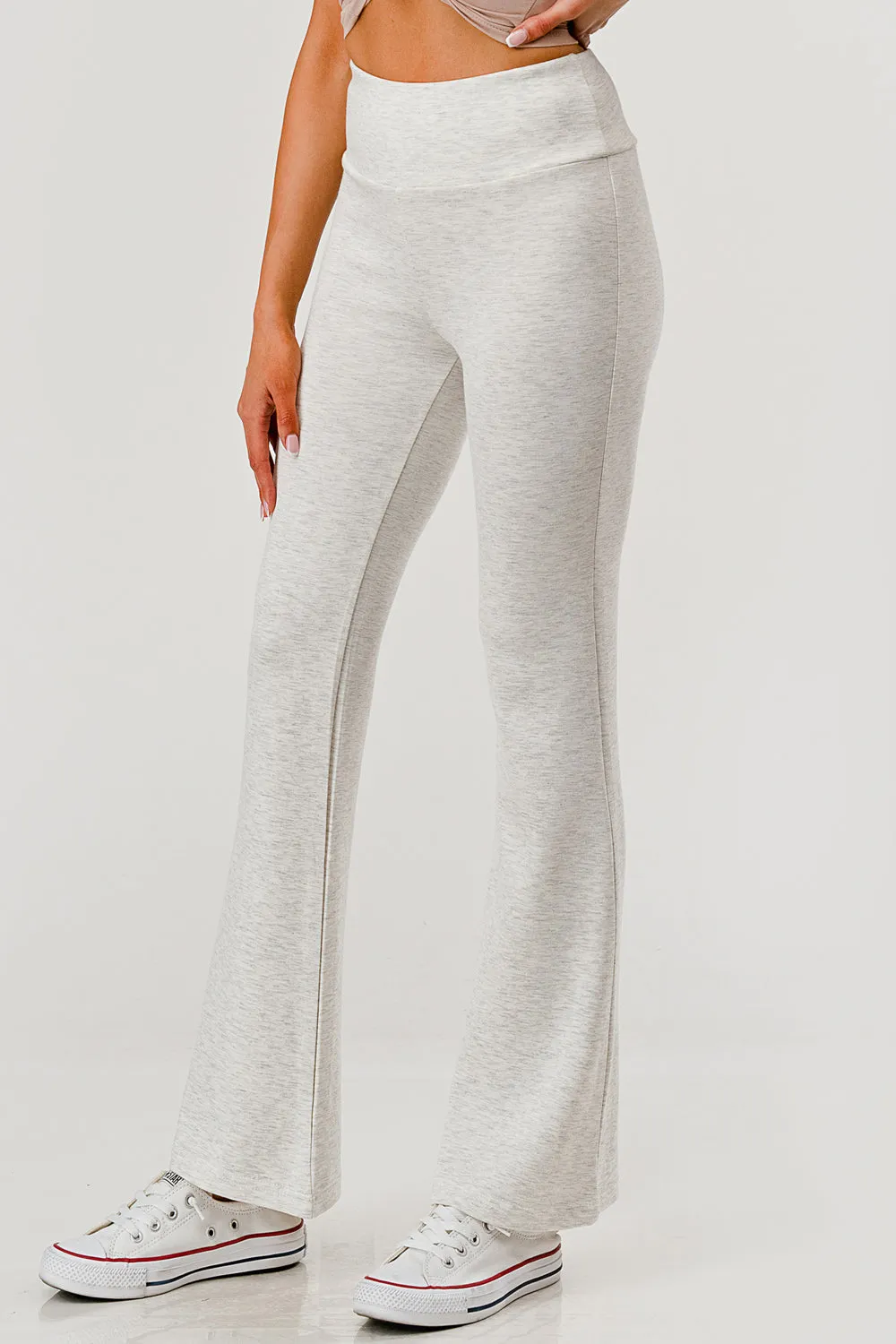 High Waist Buttery Soft Flare Pants - Heather Bone