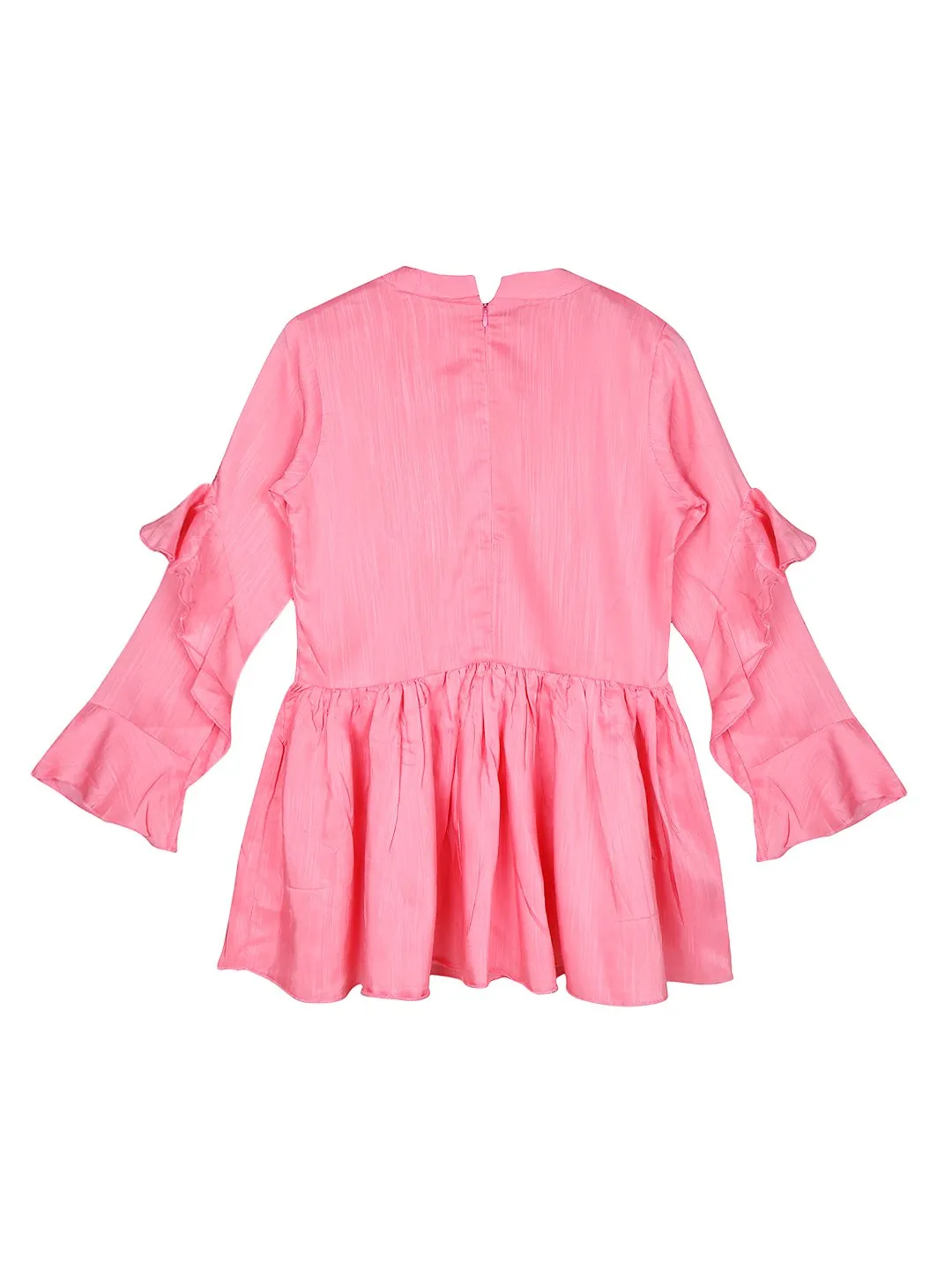 Ishin Girls Polyester Pink Embroidered Top