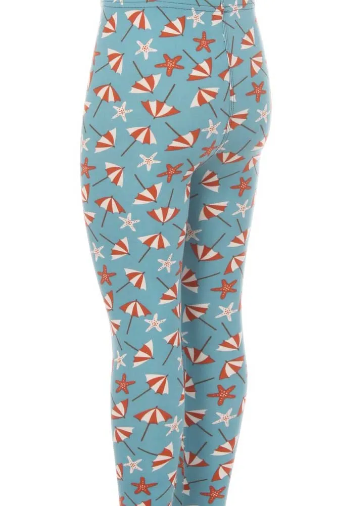 Kid's colorful Beach Umbrella Starfish Pattern Printed Leggings