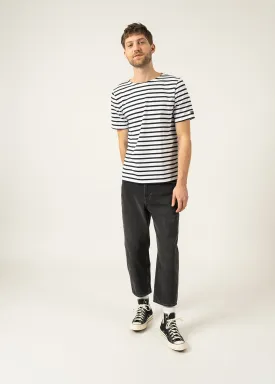 Levant short sleeve striped sailor shirt - regular fit, in light cotton (NEIGE/NOIR)