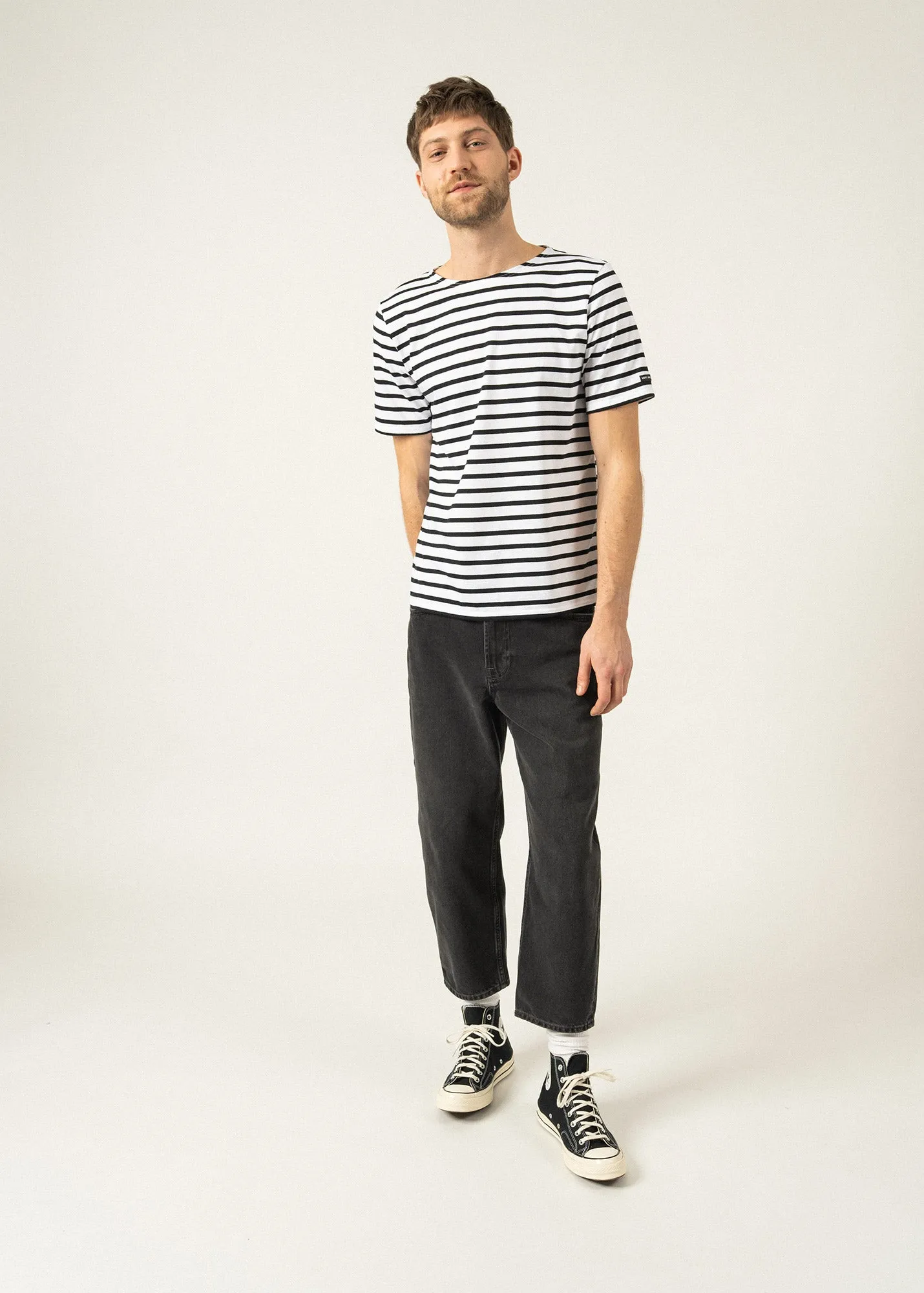 Levant short sleeve striped sailor shirt - regular fit, in light cotton (NEIGE/NOIR)