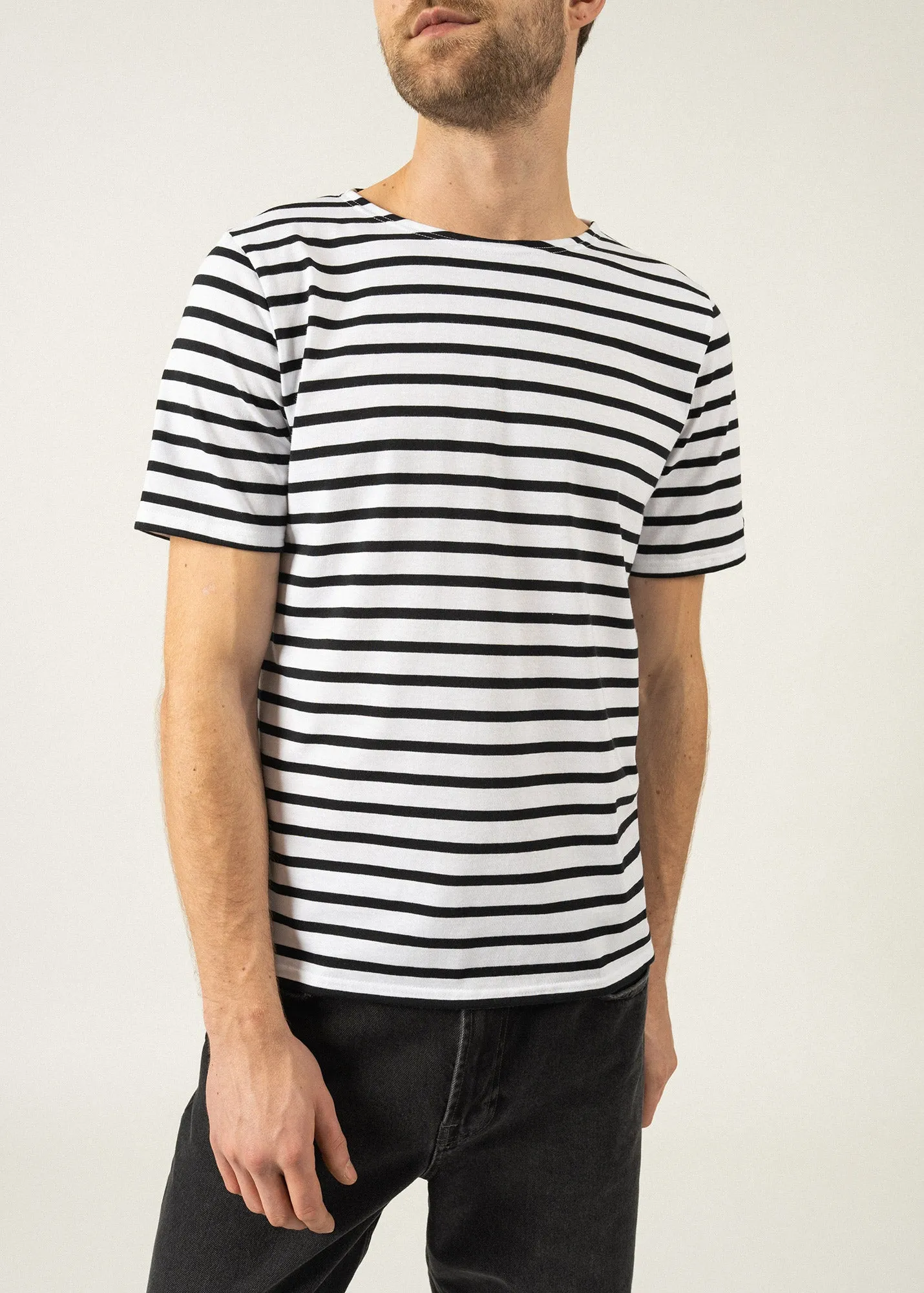 Levant short sleeve striped sailor shirt - regular fit, in light cotton (NEIGE/NOIR)