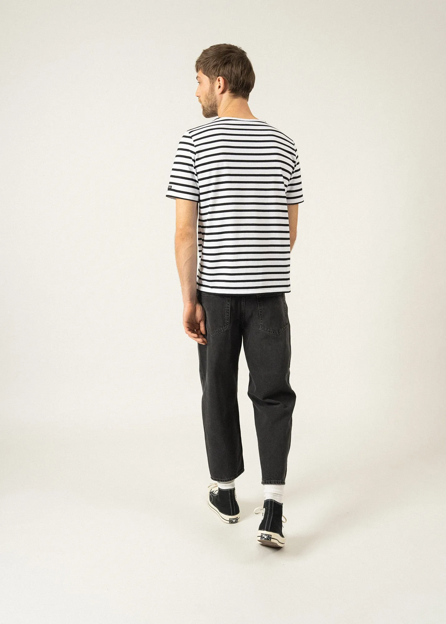 Levant short sleeve striped sailor shirt - regular fit, in light cotton (NEIGE/NOIR)