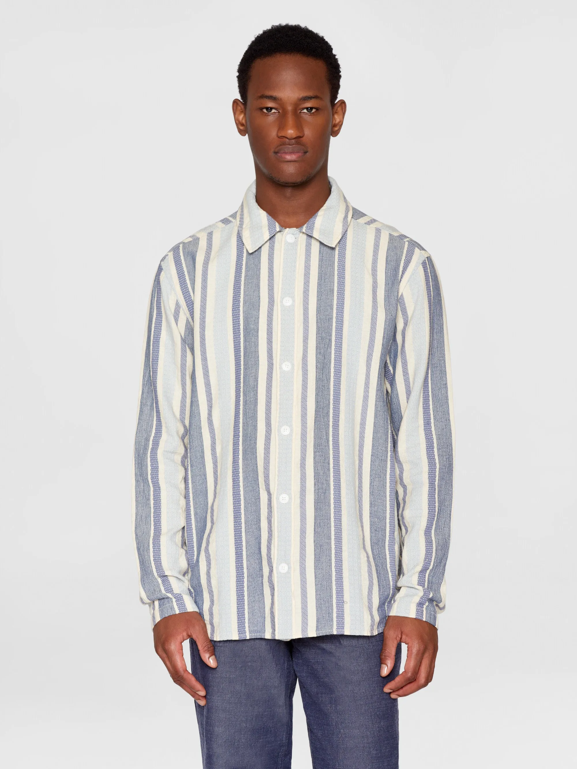 Loose jacquard woven striped shirt - GOTS/Vegan - Blue stripe