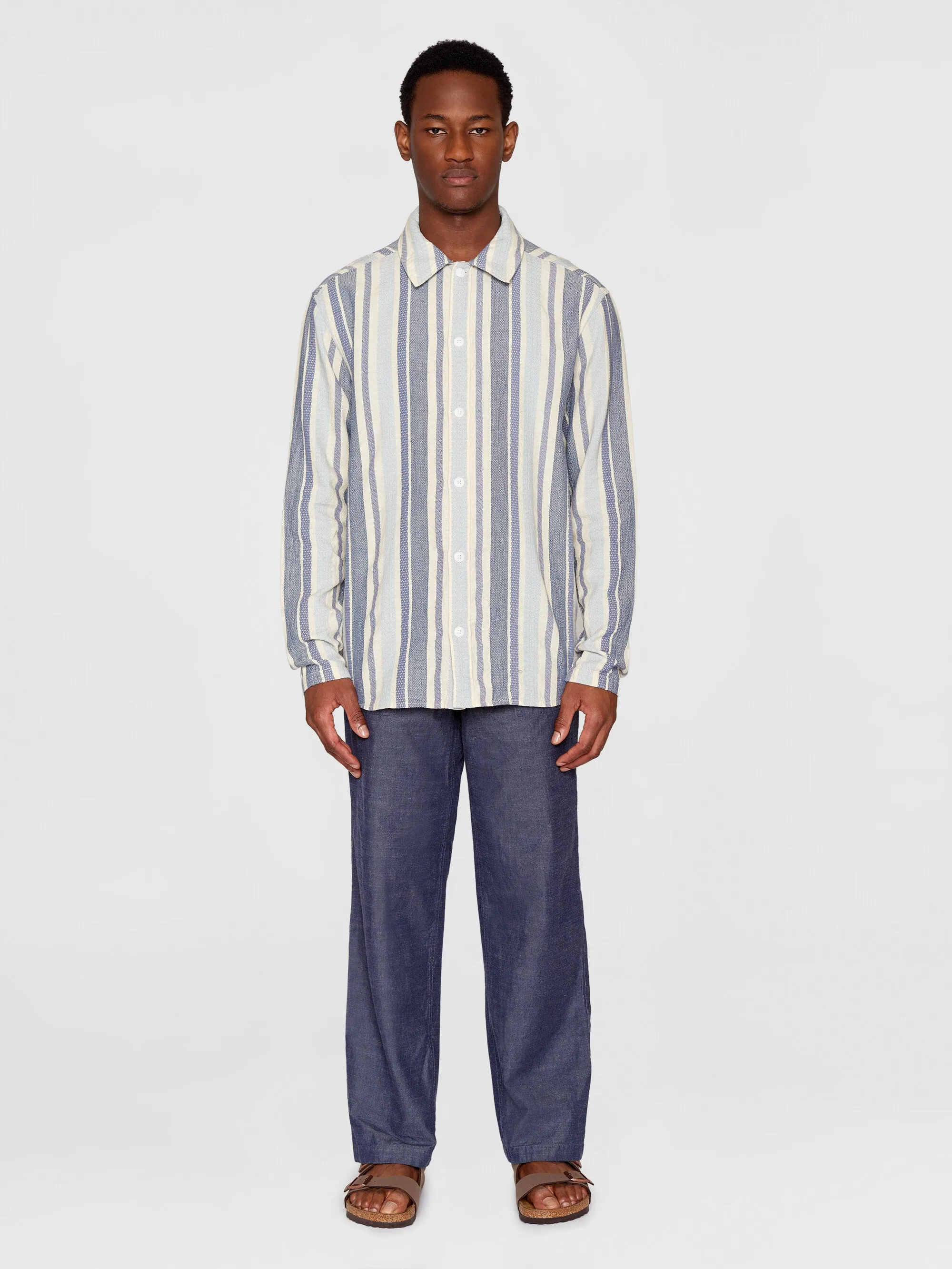 Loose jacquard woven striped shirt - GOTS/Vegan - Blue stripe