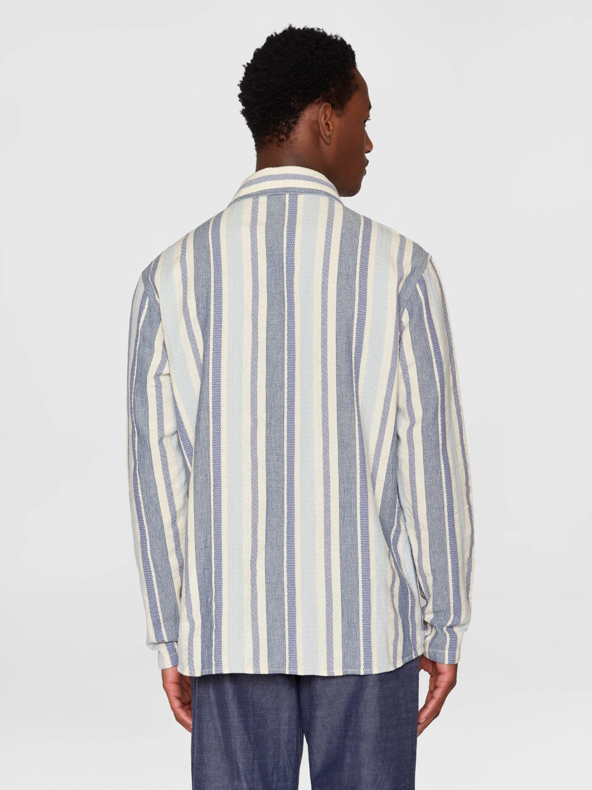 Loose jacquard woven striped shirt - GOTS/Vegan - Blue stripe