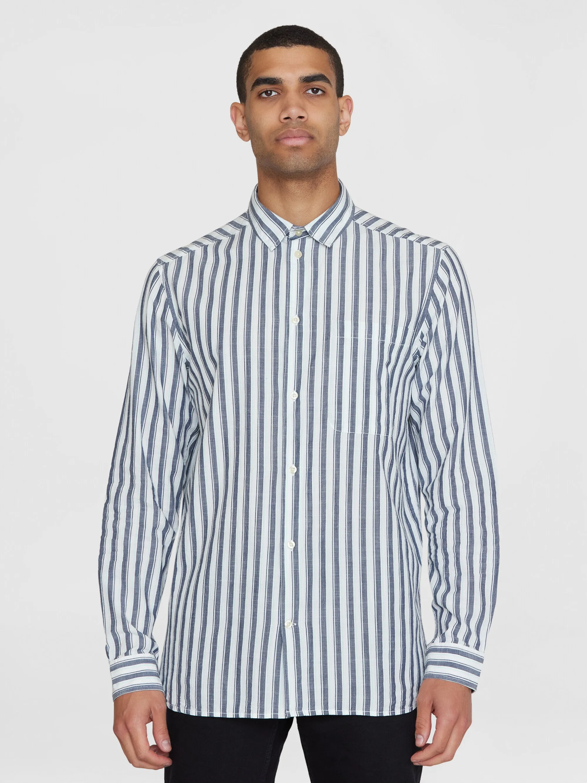 Loose striped slub shirt - GOTS/Vegan - Blue stripe