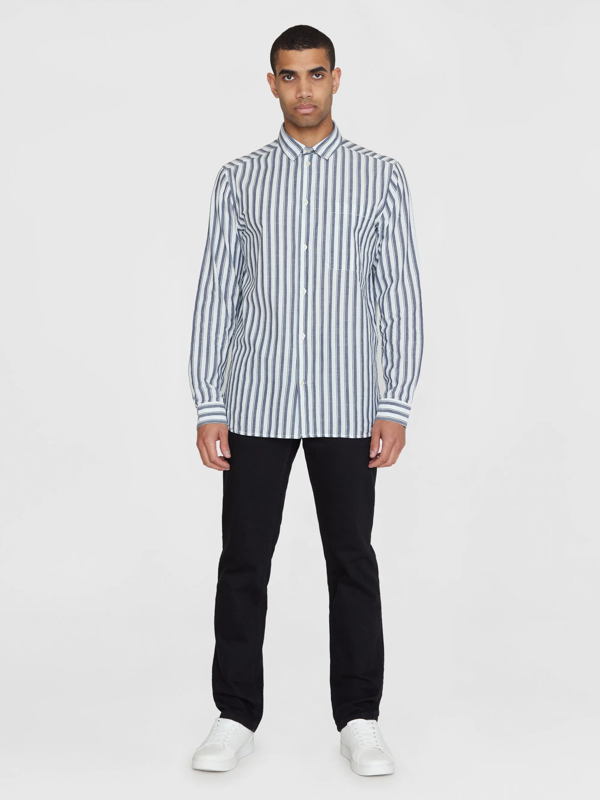 Loose striped slub shirt - GOTS/Vegan - Blue stripe