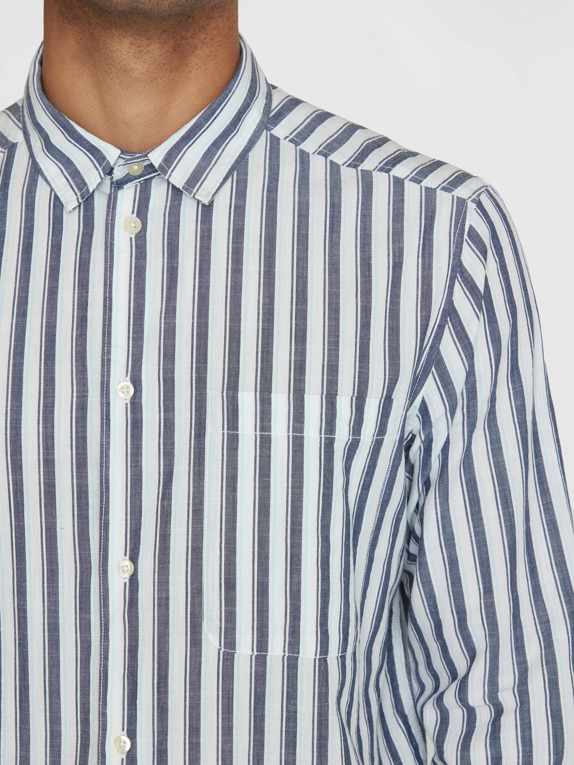 Loose striped slub shirt - GOTS/Vegan - Blue stripe