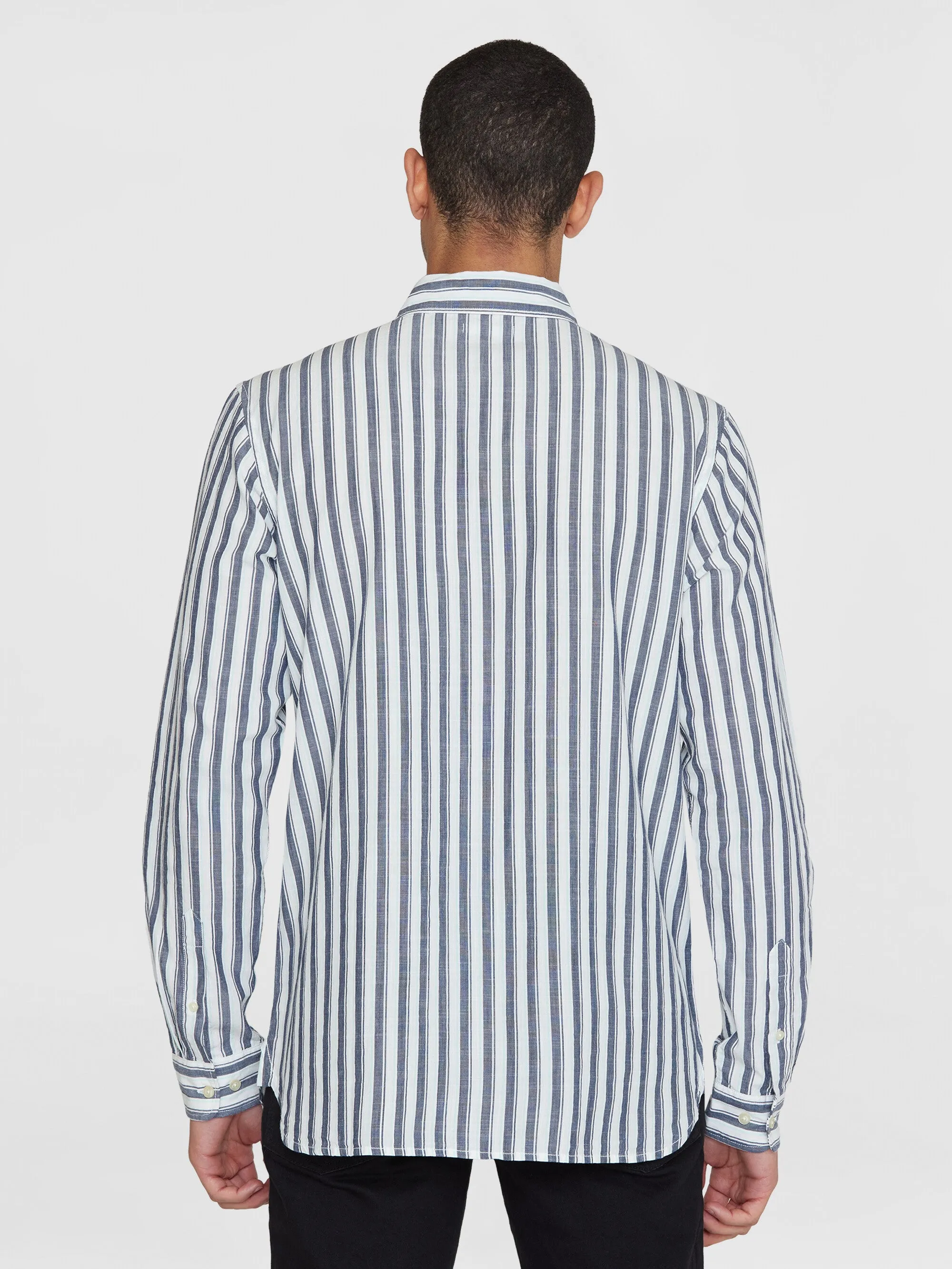 Loose striped slub shirt - GOTS/Vegan - Blue stripe