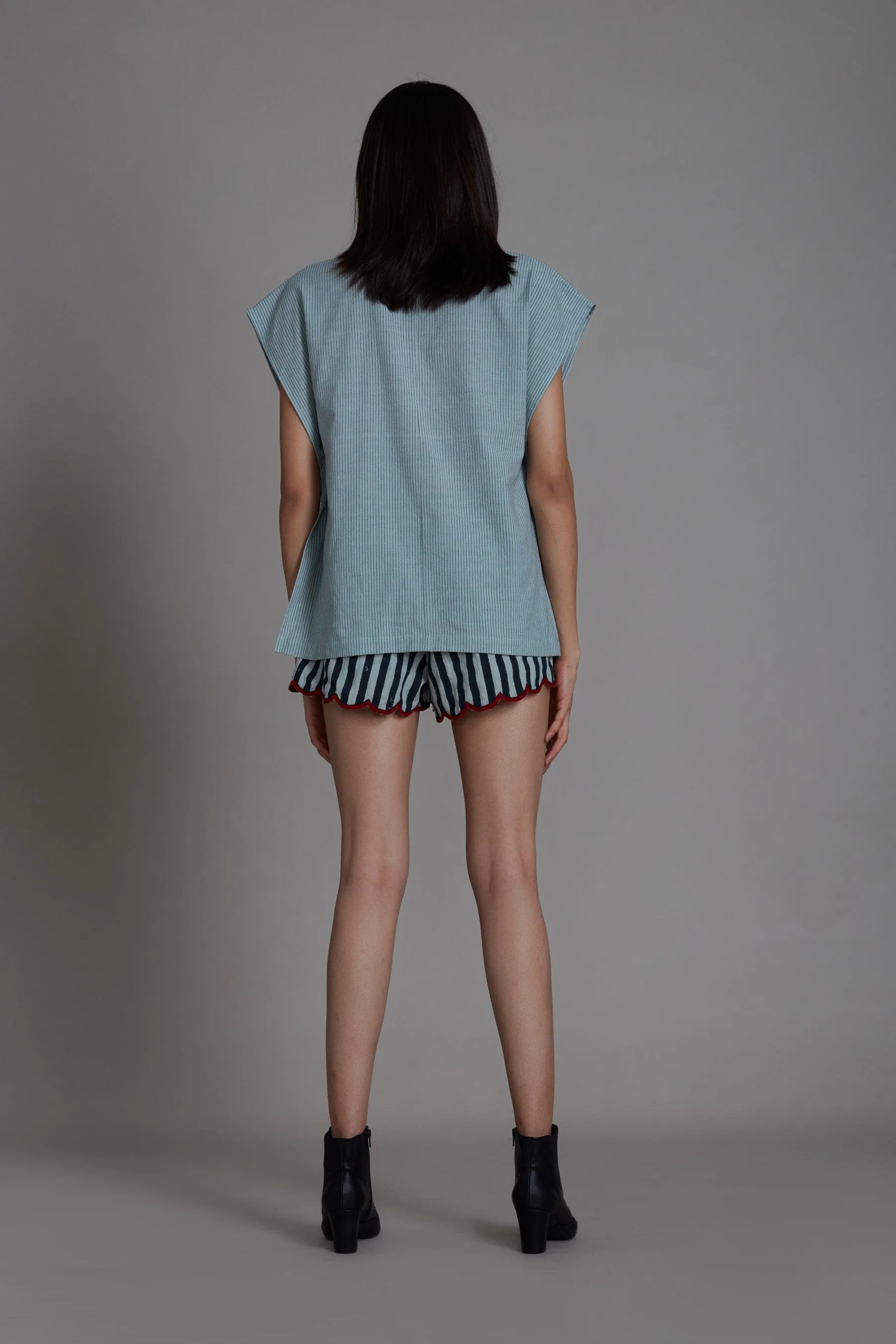 Mati Scallop Striped Shorts-Blue