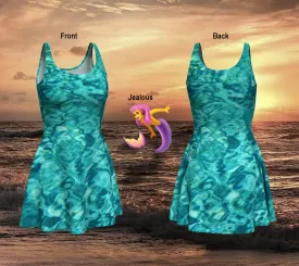 Mermaid Spandex Dress - STYLE Skater - COLOR Pool Blue Water