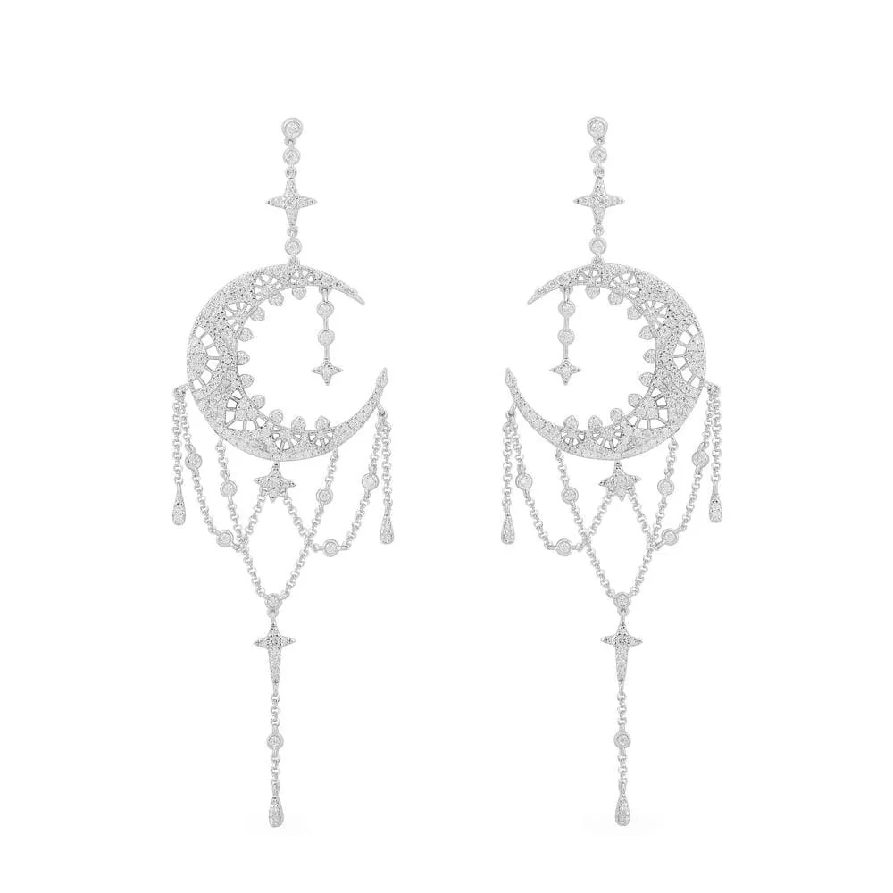 Moon Drop Earrings - Silver