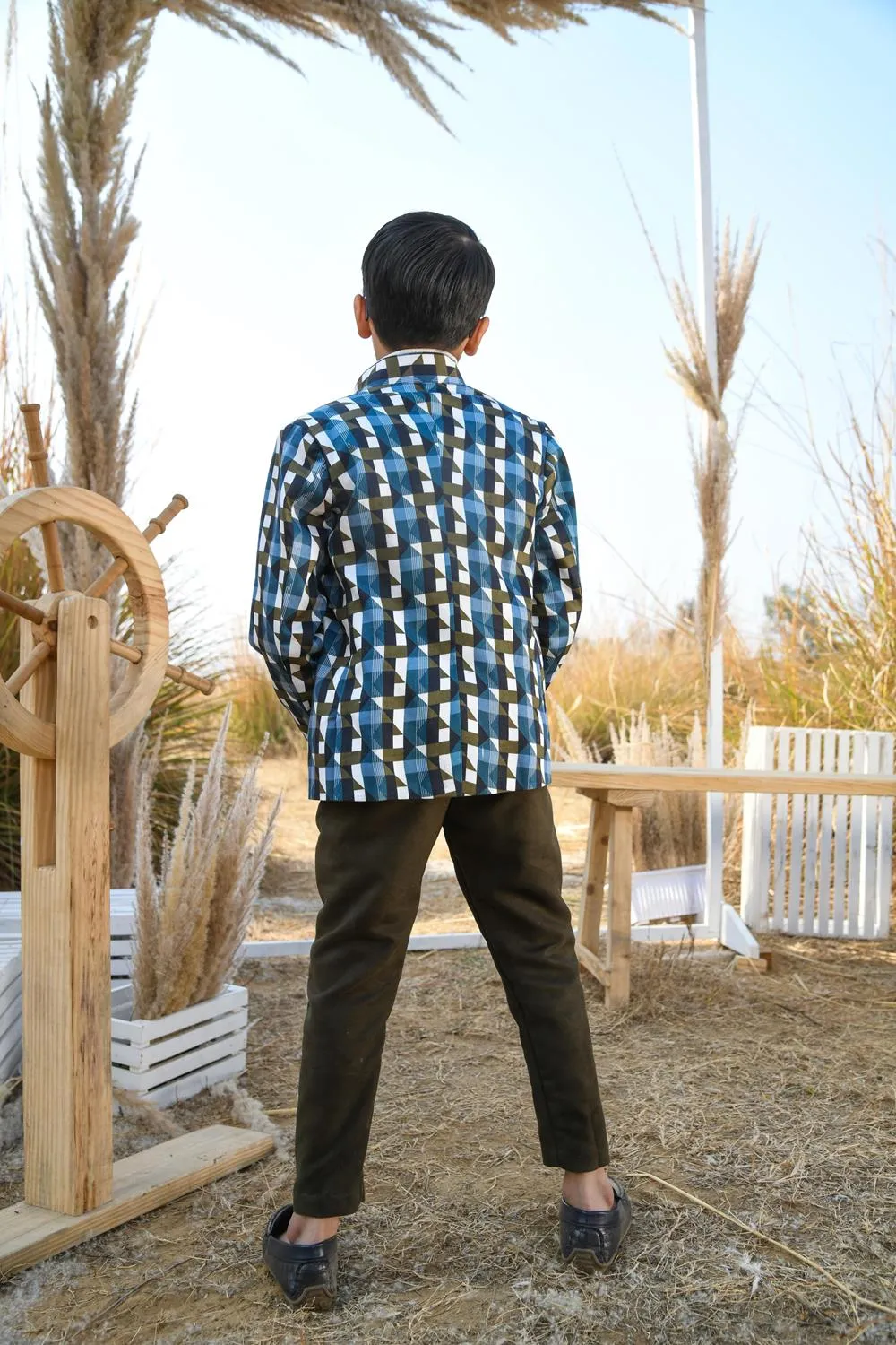 Morsel League- Printed Lotus Fabric Blazer For Boys