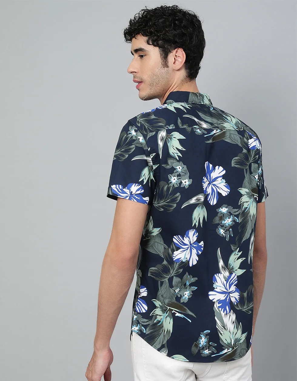 Navy Floral Printed CasualShirt