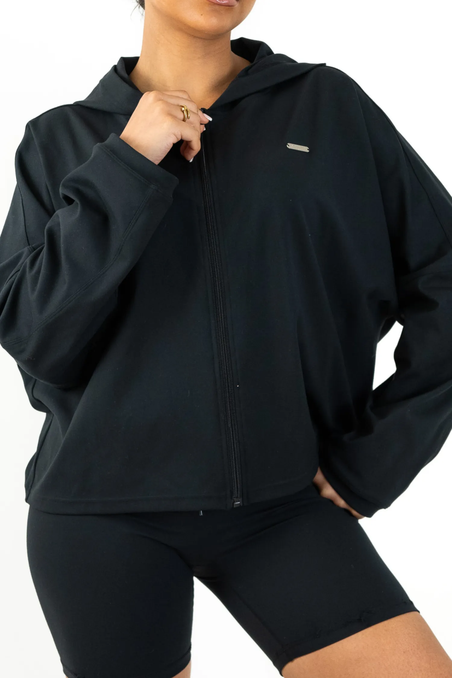 Oversized Light Zip Through Jacket Matte Black