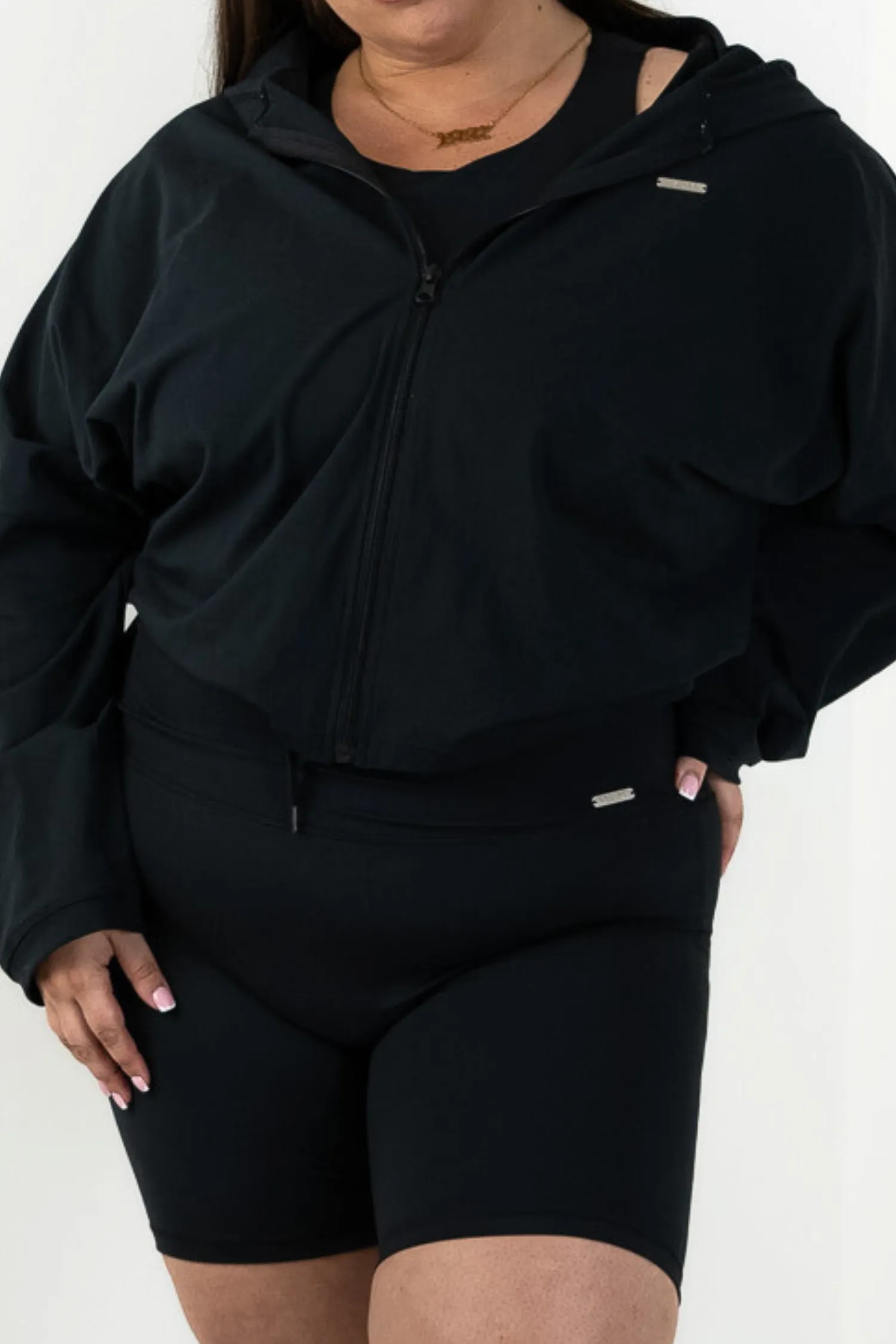 Oversized Light Zip Through Jacket Matte Black