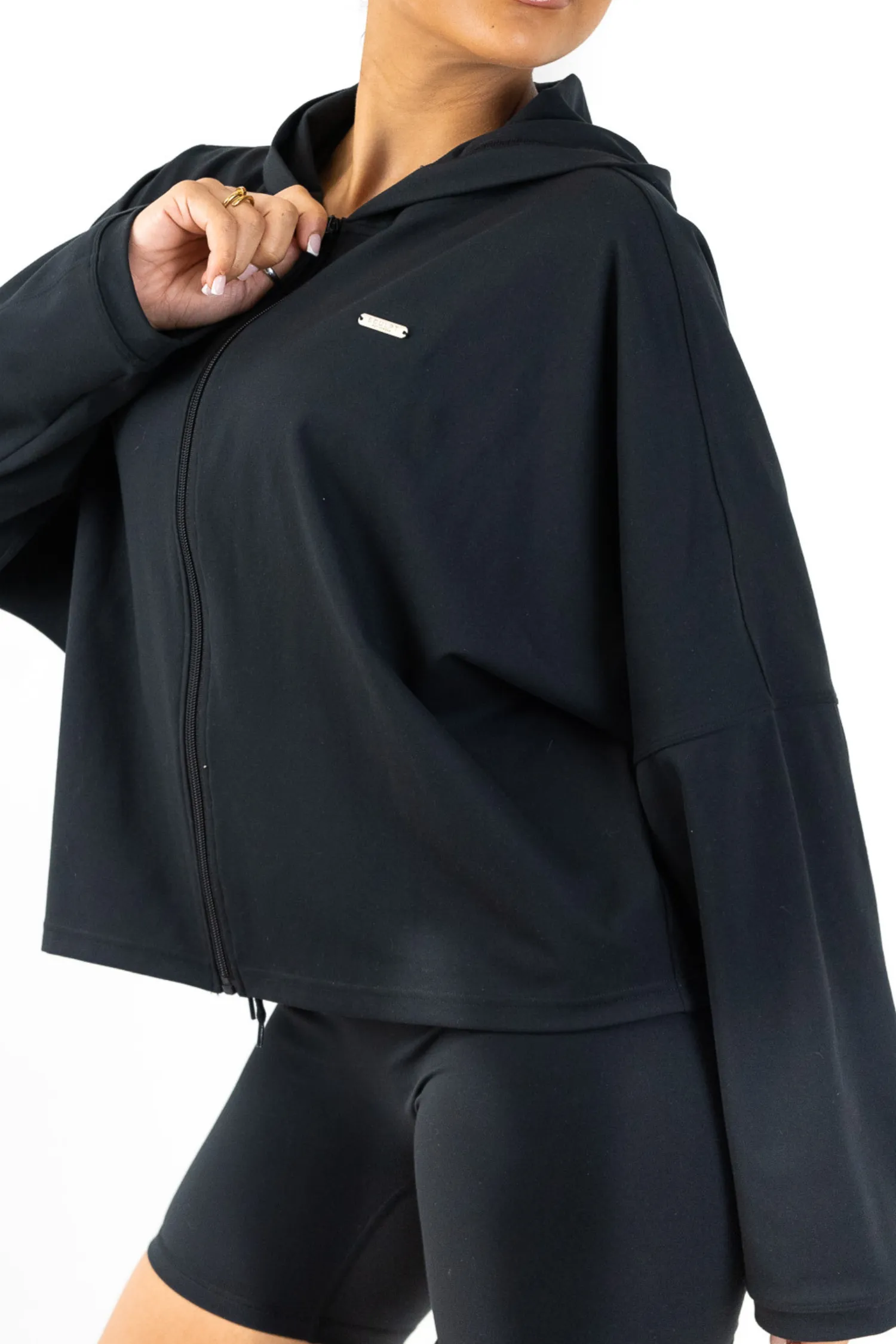 Oversized Light Zip Through Jacket Matte Black