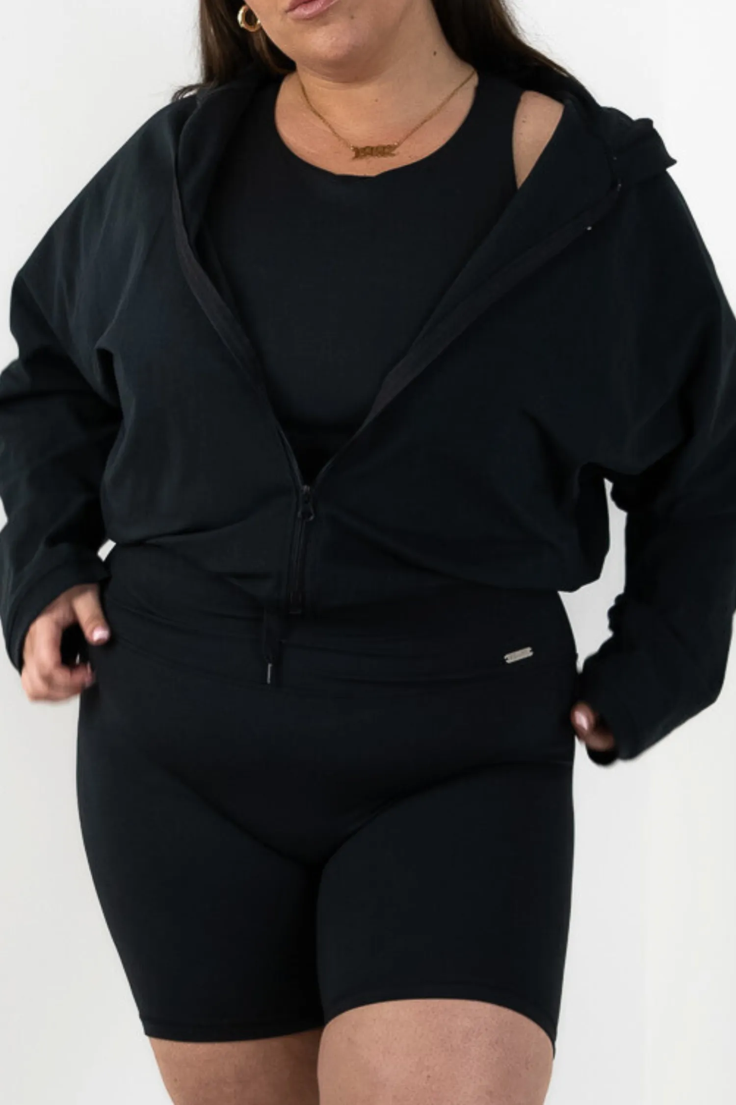 Oversized Light Zip Through Jacket Matte Black