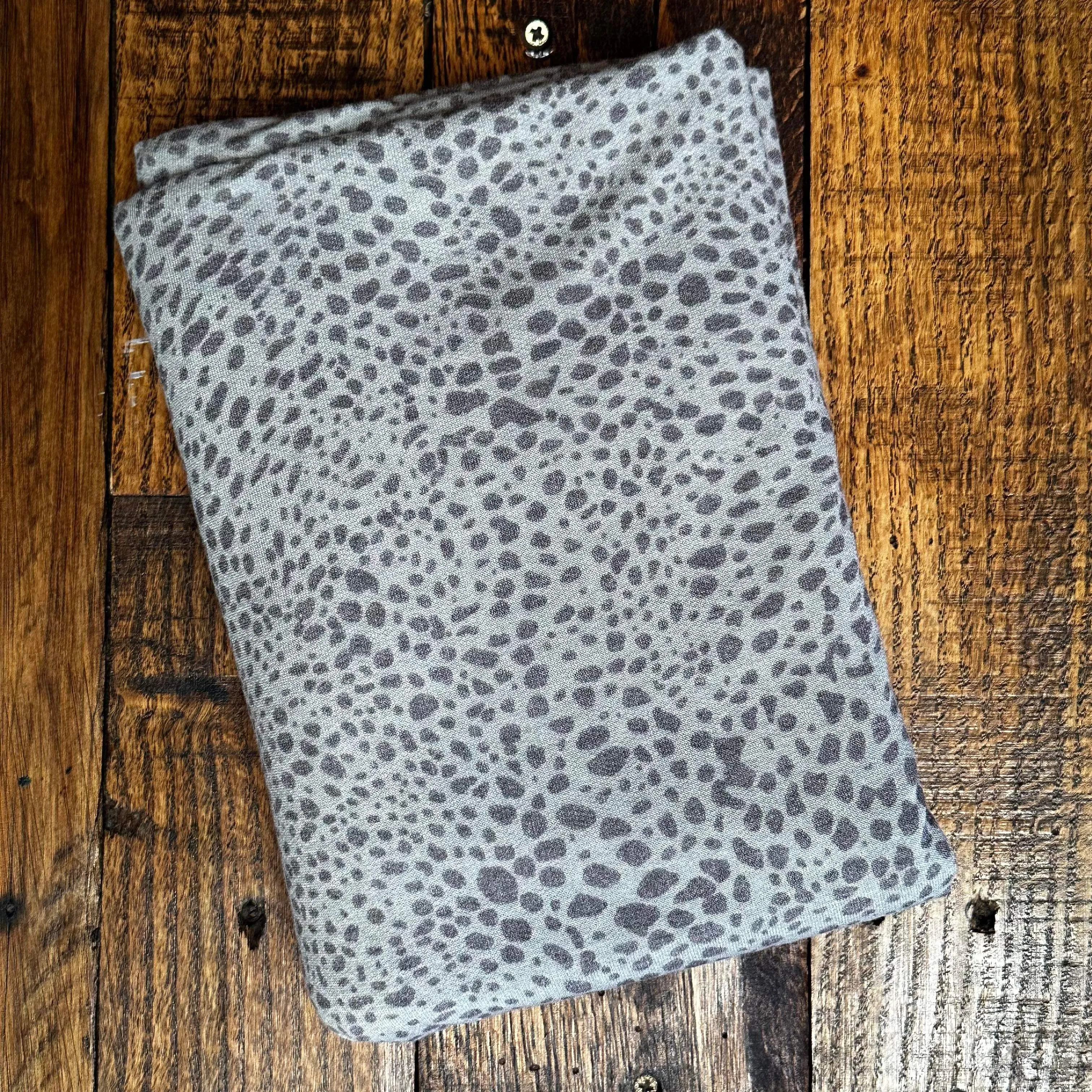 Pale Olive Grey Animal Spots French Terry Poly Rayon Spandex