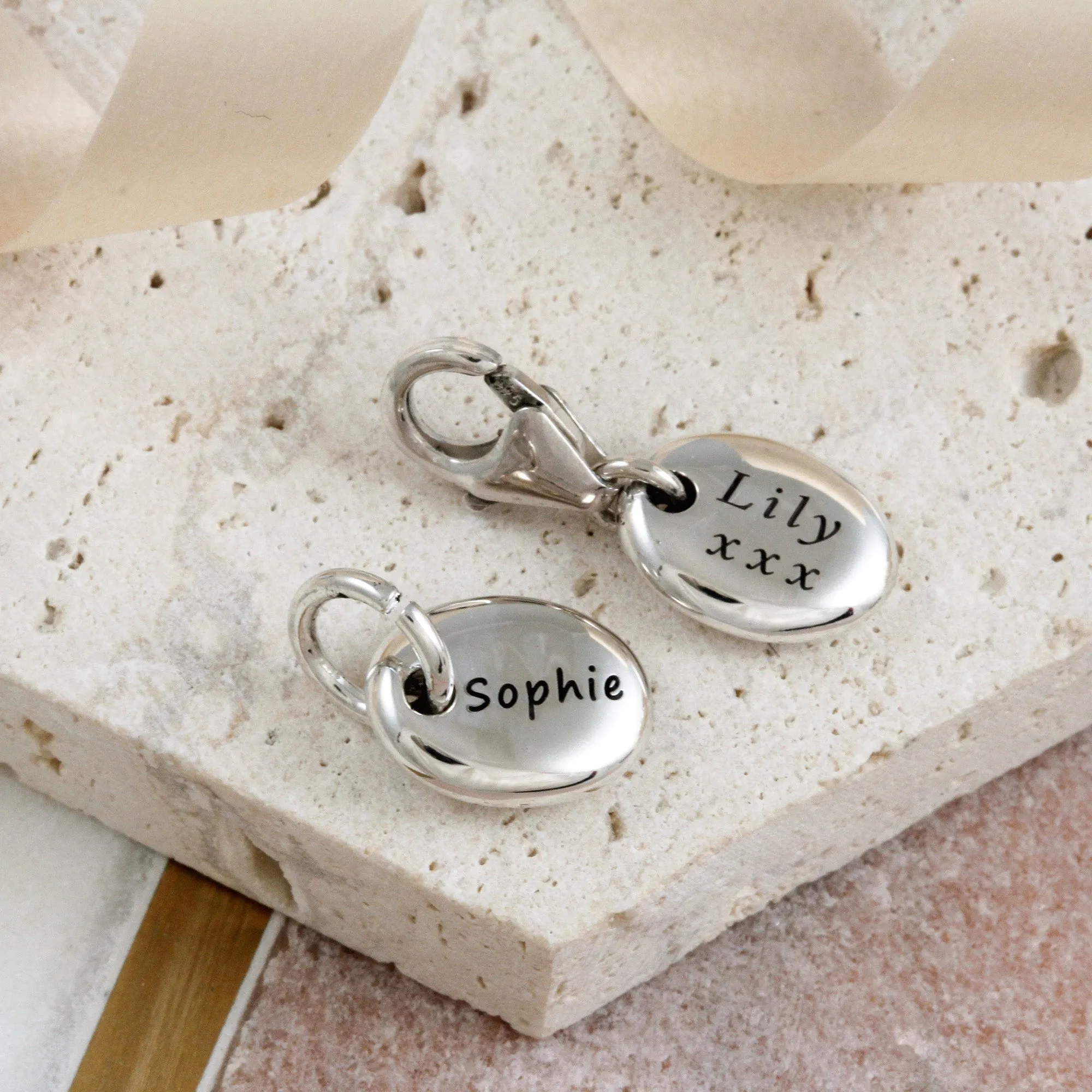 Pebble Personalised Silver Charm