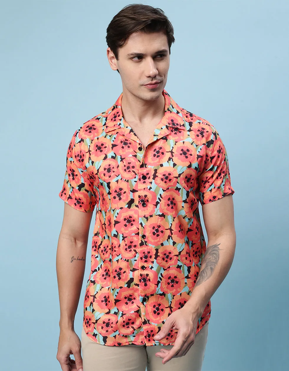 Pink Floral Printed Casual Shirt