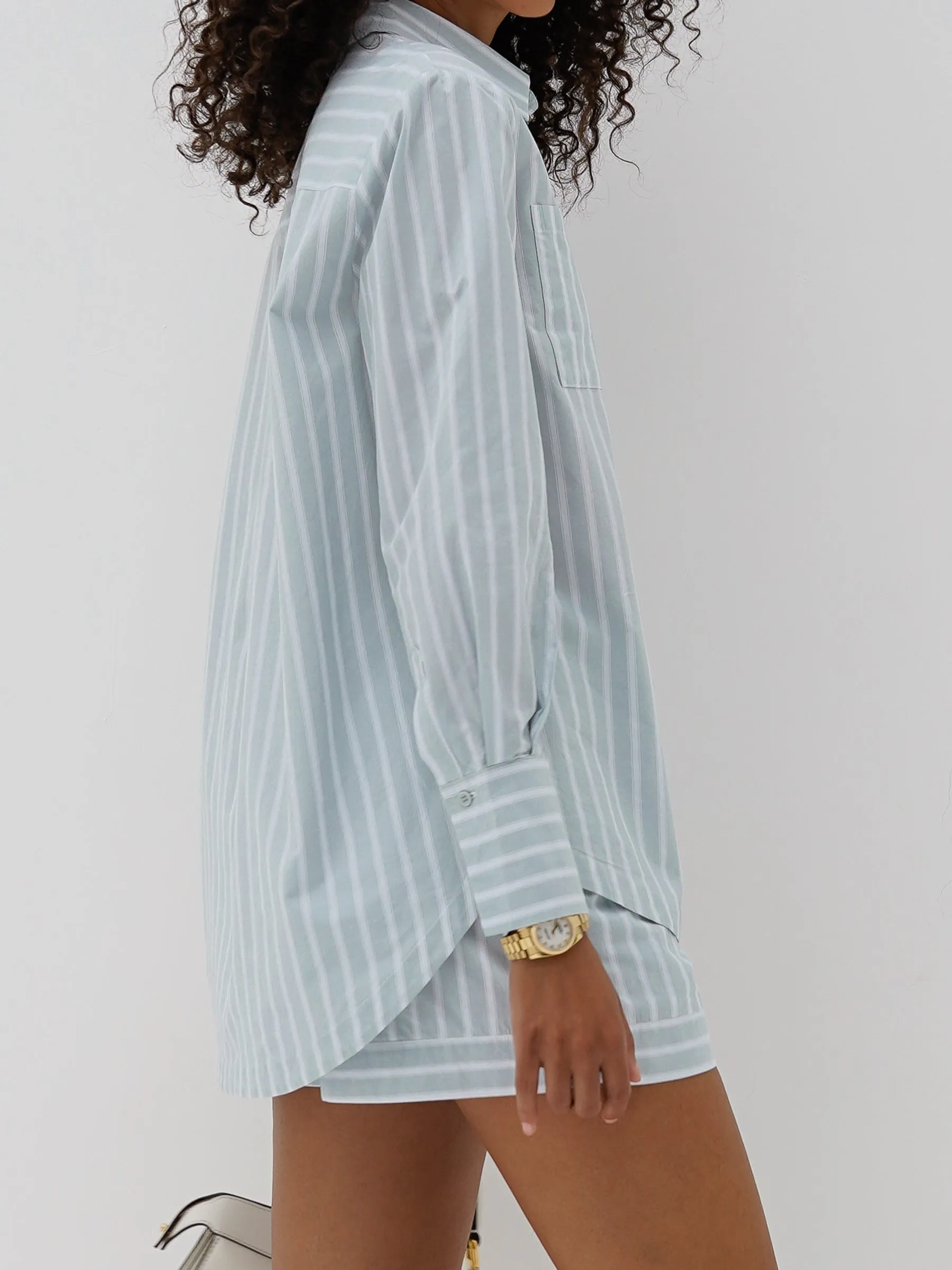 Portia Cotton Classic Stripe Shirt | Sage