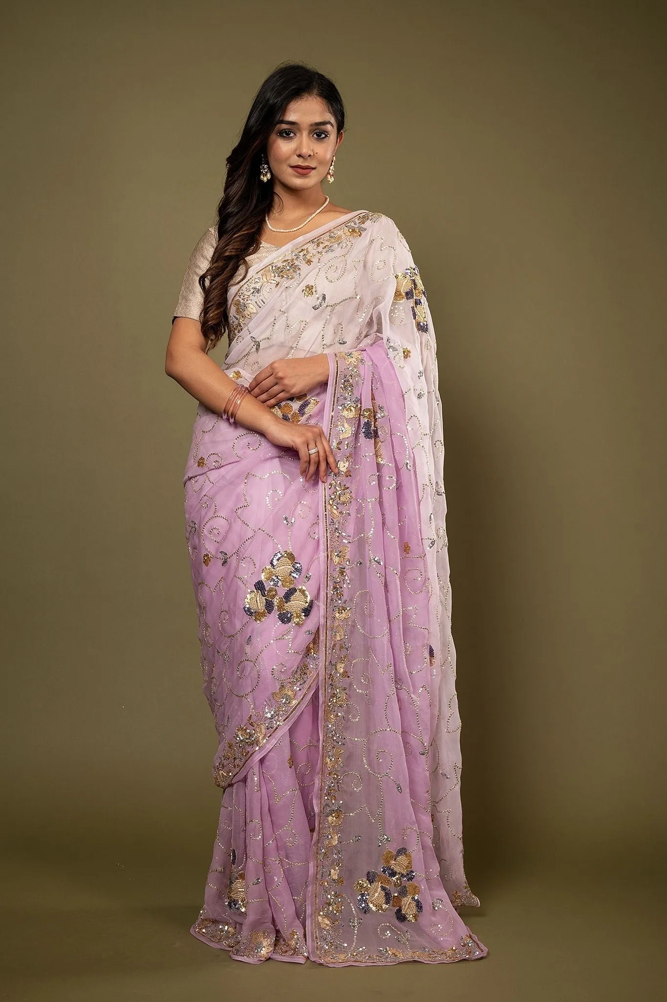 Pure Chiffon Kardhana Work Saree