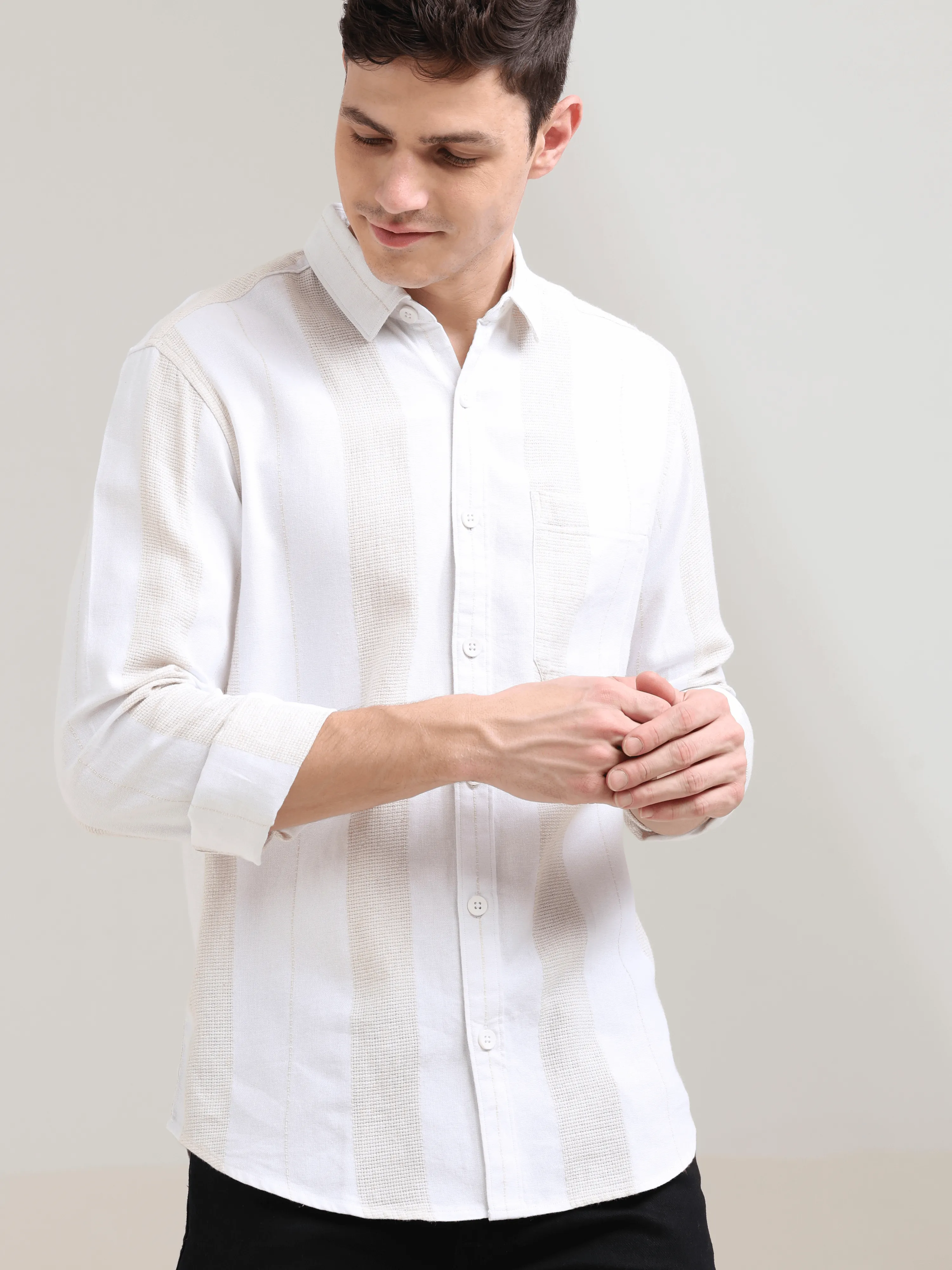 Pure cotton white&cream Casual shirt