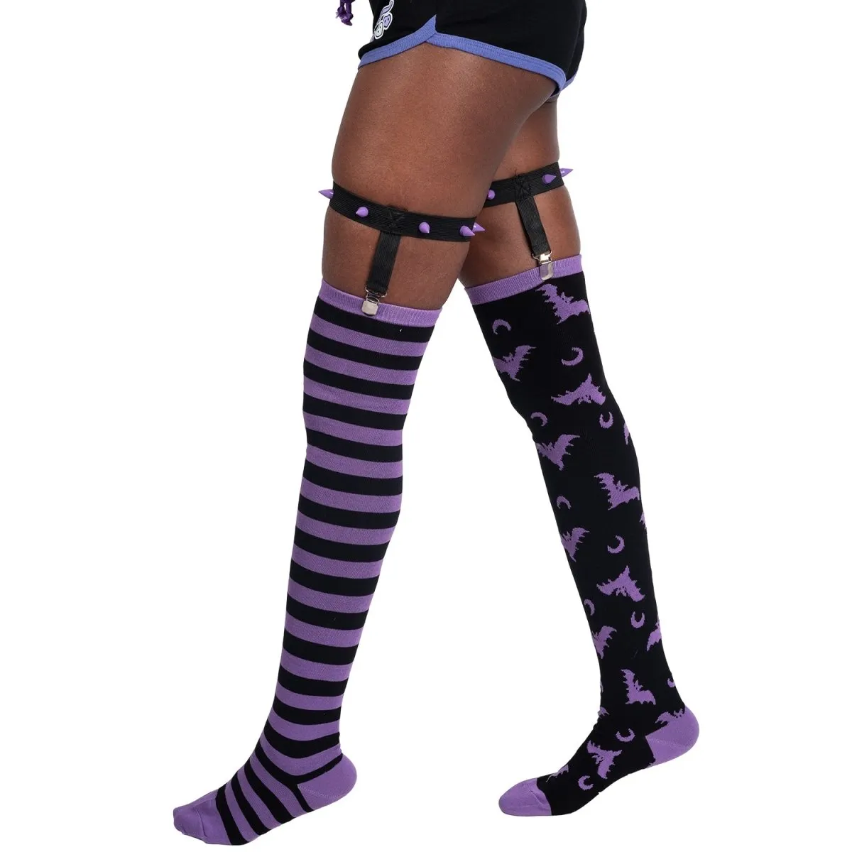 Purple Stripes Thigh High Garter Socks