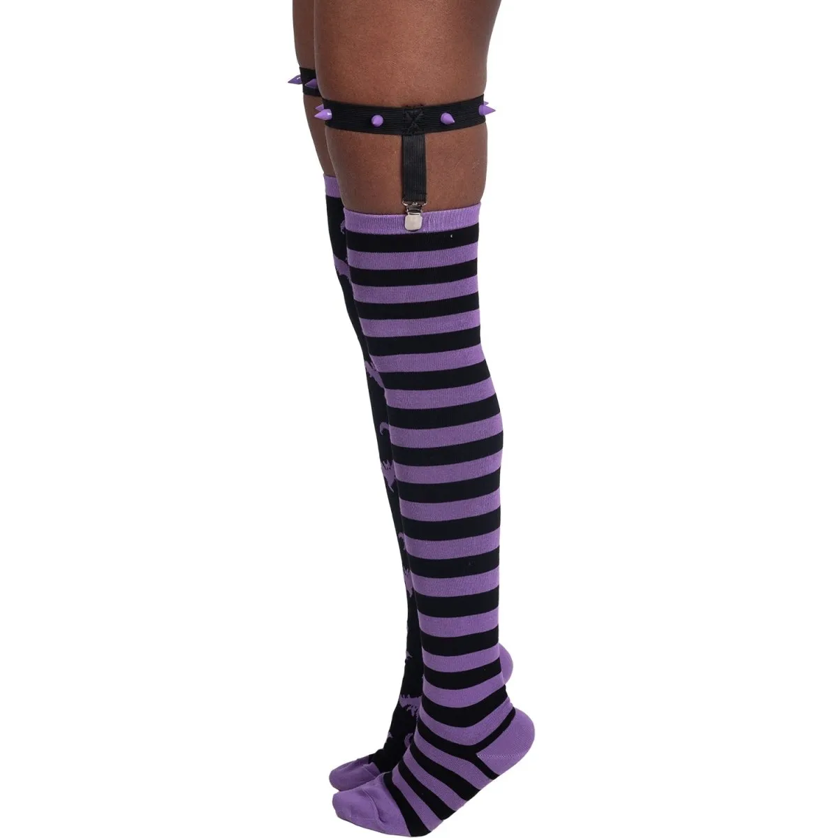 Purple Stripes Thigh High Garter Socks