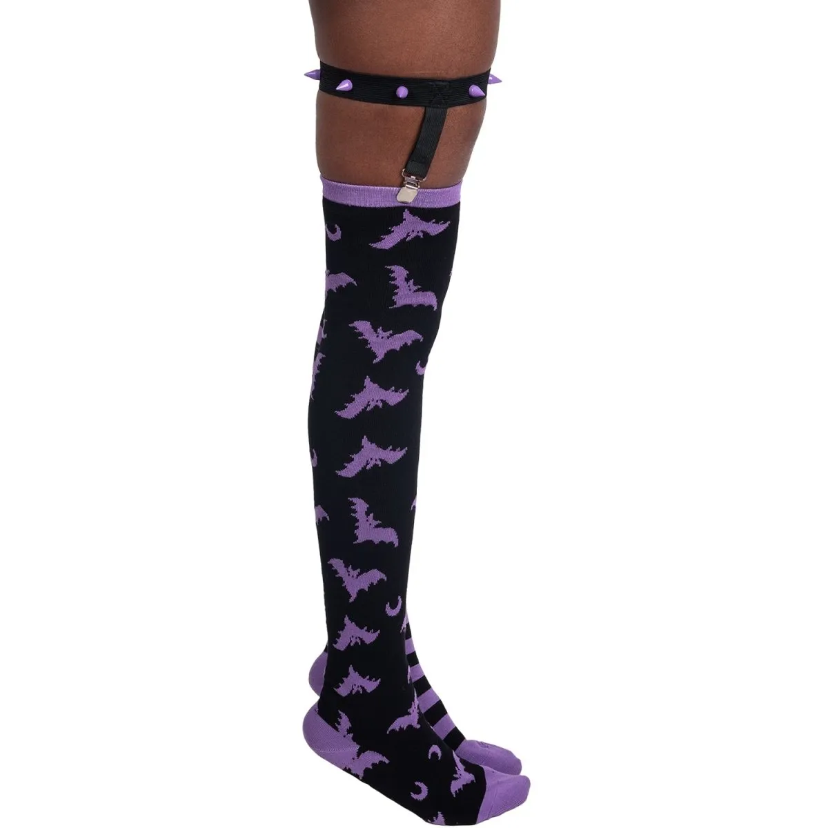 Purple Stripes Thigh High Garter Socks