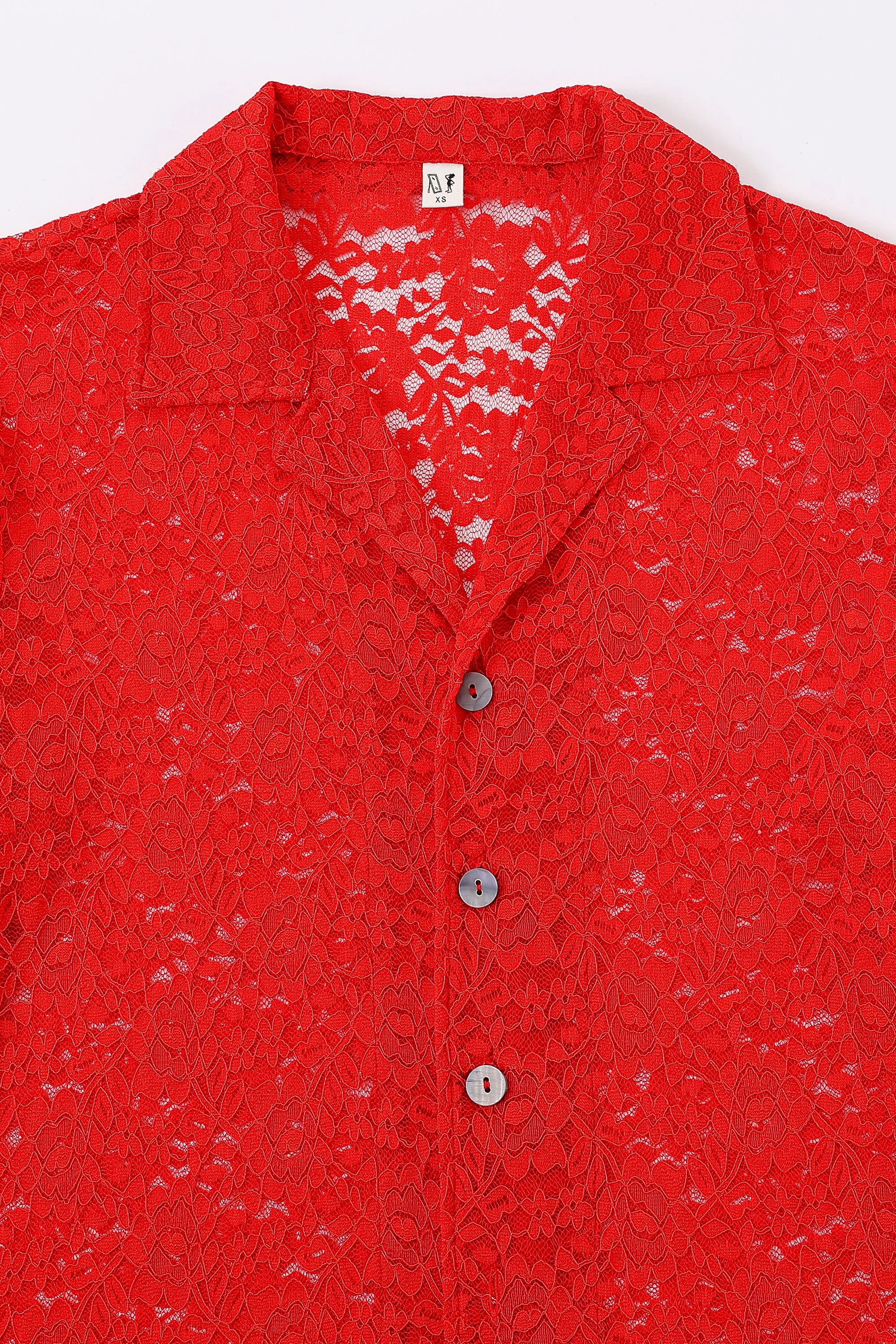 Red Lace Loose Button Down