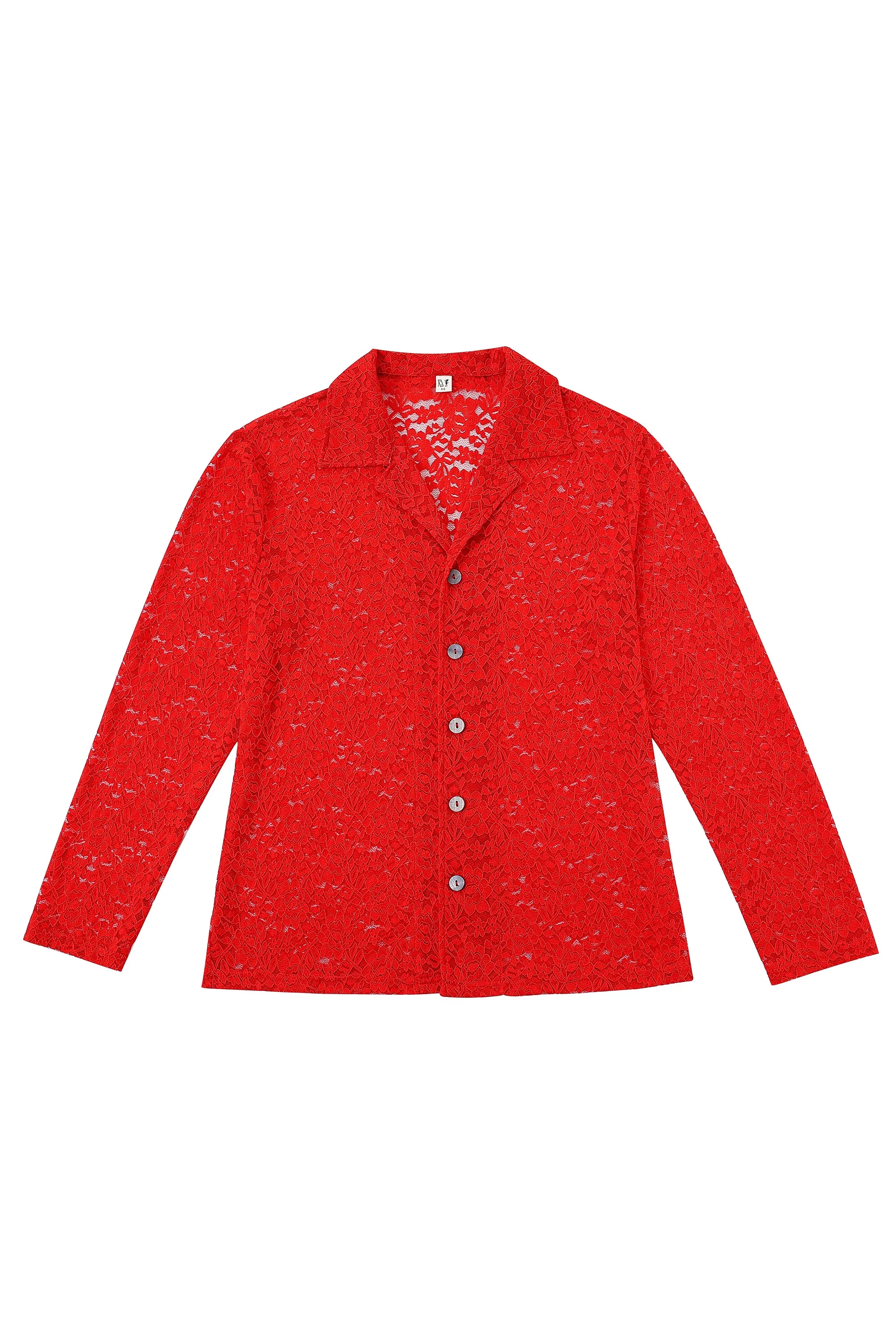 Red Lace Loose Button Down