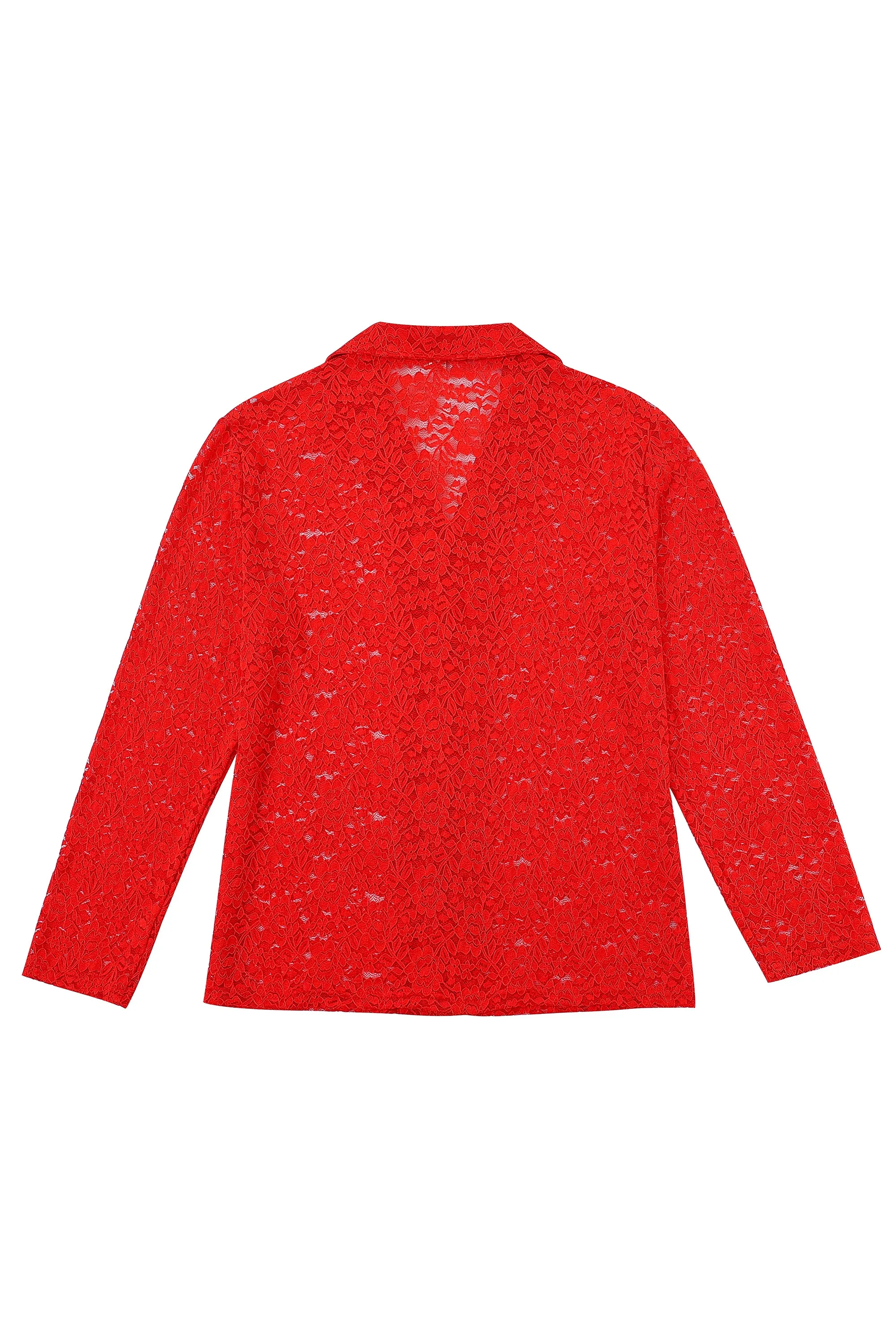 Red Lace Loose Button Down