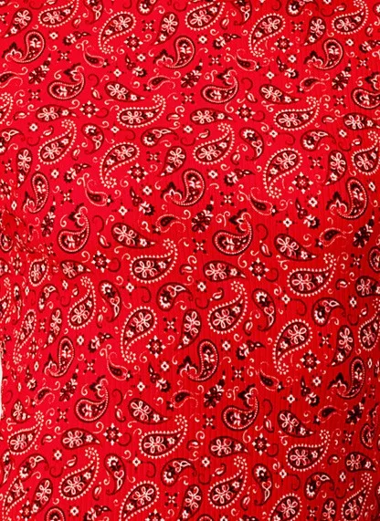 Rib Knit Short Sleeve Tops with Matching Scrunchie - Red Paisley