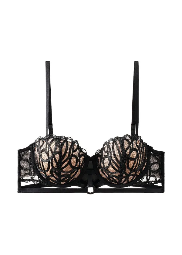 RORA Plus Sexy Black Underwired Lace Balconette Demi Long Bra