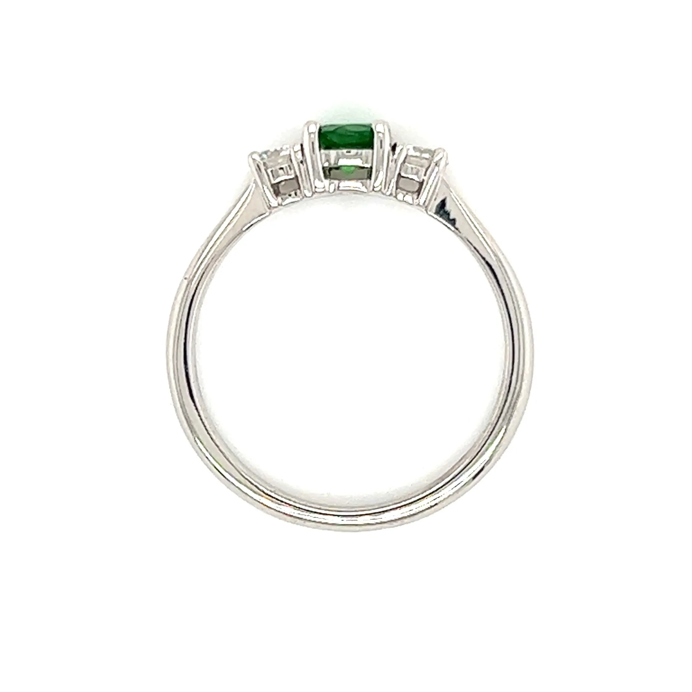 Round Tsavorite Ring with Two Side Diamonds in 14K White Gold