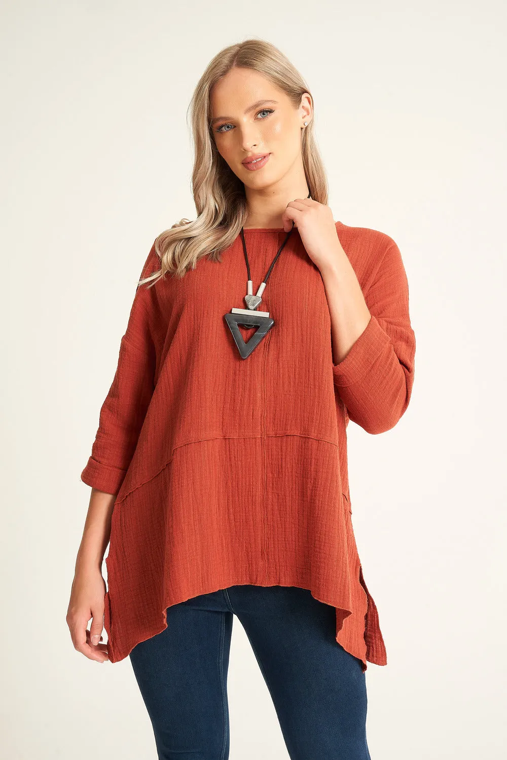 Saloos Loose Fit Cotton Top with Necklace