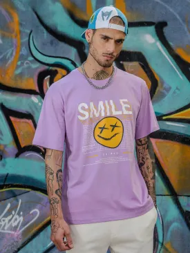 Smile Lilac Oversized Chest Graphic Printed Tshirt