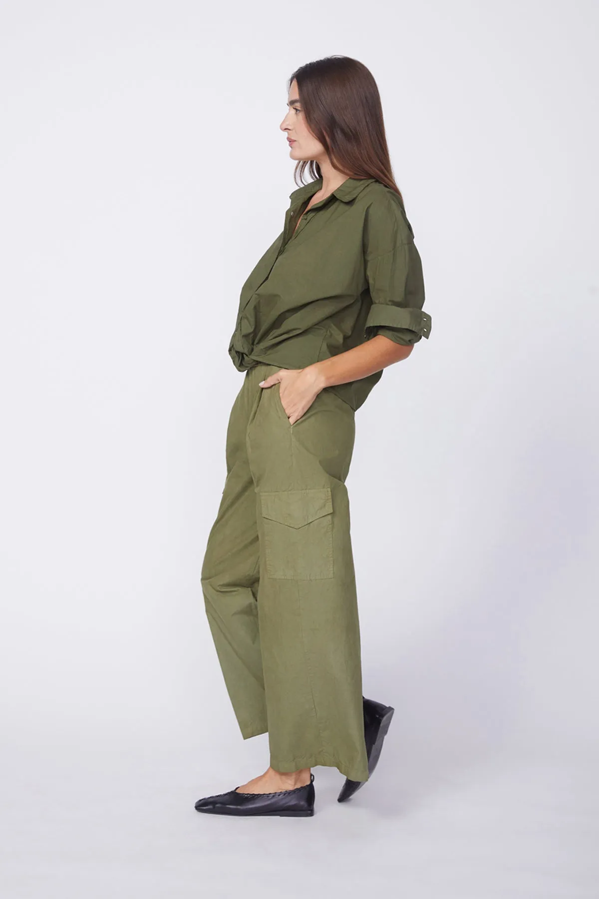 Stateside Voile Long Sleeve Front Twist Shirt in Seaweed